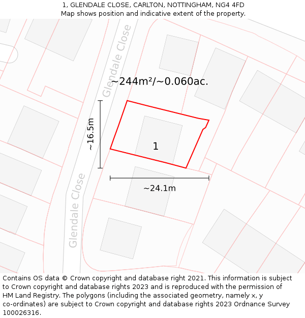 1, GLENDALE CLOSE, CARLTON, NOTTINGHAM, NG4 4FD: Plot and title map