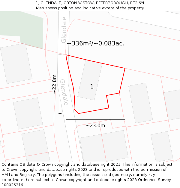 1, GLENDALE, ORTON WISTOW, PETERBOROUGH, PE2 6YL: Plot and title map