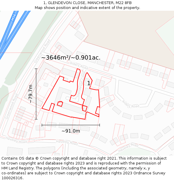 1, GLENDEVON CLOSE, MANCHESTER, M22 8FB: Plot and title map
