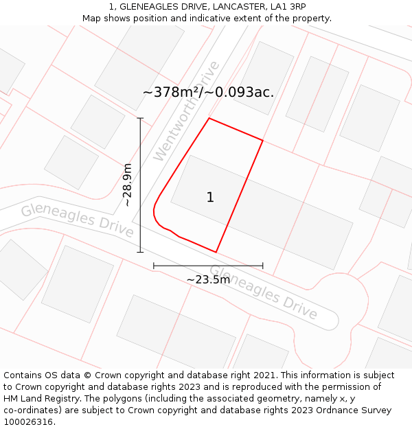 1, GLENEAGLES DRIVE, LANCASTER, LA1 3RP: Plot and title map