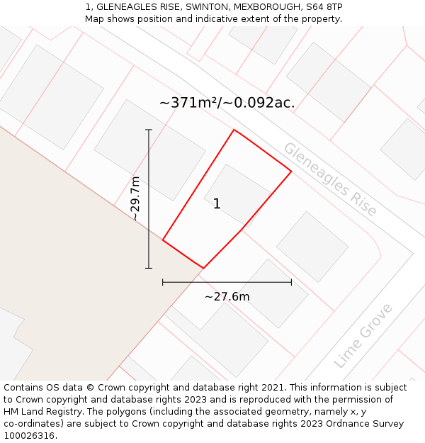 1, GLENEAGLES RISE, SWINTON, MEXBOROUGH, S64 8TP: Plot and title map