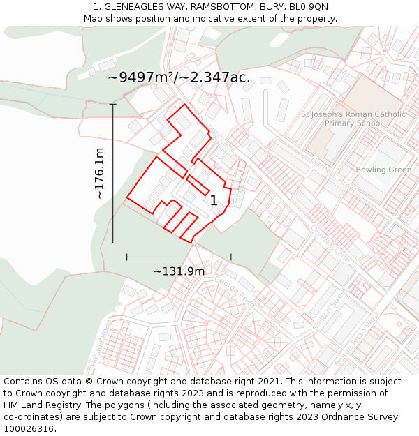1, GLENEAGLES WAY, RAMSBOTTOM, BURY, BL0 9QN: Plot and title map