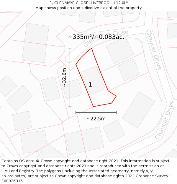 1, GLENMAYE CLOSE, LIVERPOOL, L12 0LY: Plot and title map