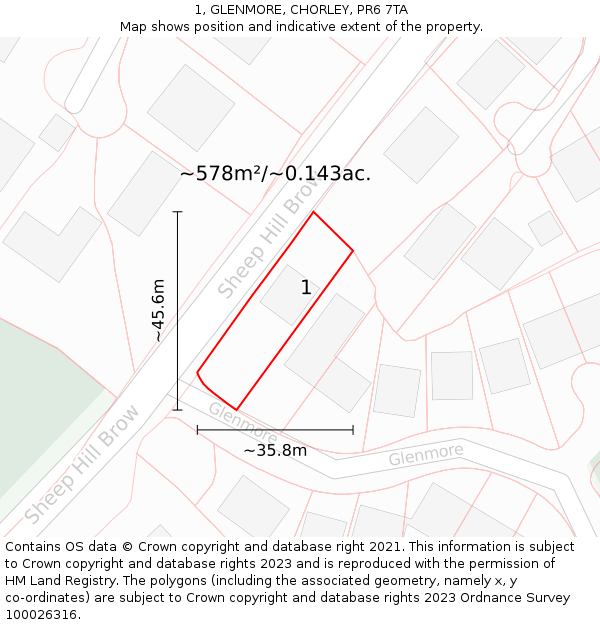 1, GLENMORE, CHORLEY, PR6 7TA: Plot and title map