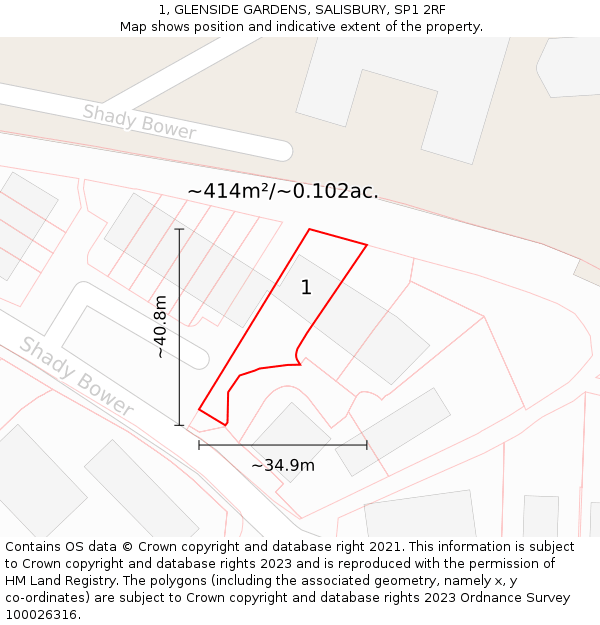 1, GLENSIDE GARDENS, SALISBURY, SP1 2RF: Plot and title map
