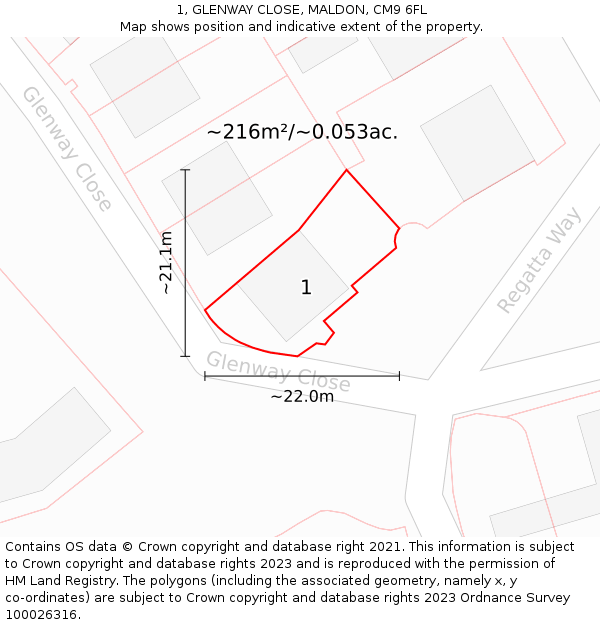1, GLENWAY CLOSE, MALDON, CM9 6FL: Plot and title map