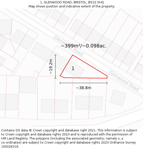1, GLENWOOD ROAD, BRISTOL, BS10 5HQ: Plot and title map