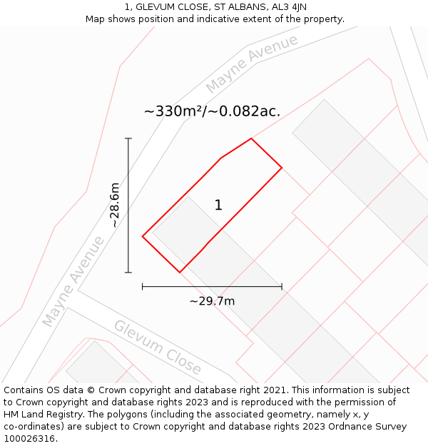 1, GLEVUM CLOSE, ST ALBANS, AL3 4JN: Plot and title map