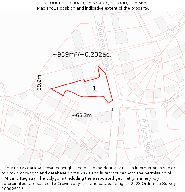 1, GLOUCESTER ROAD, PAINSWICK, STROUD, GL6 6RA: Plot and title map