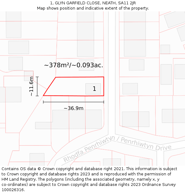1, GLYN GARFIELD CLOSE, NEATH, SA11 2JR: Plot and title map