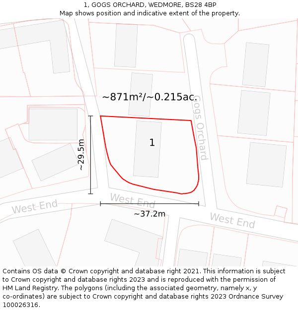 1, GOGS ORCHARD, WEDMORE, BS28 4BP: Plot and title map