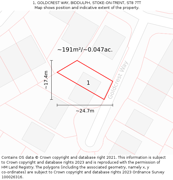 1, GOLDCREST WAY, BIDDULPH, STOKE-ON-TRENT, ST8 7TT: Plot and title map