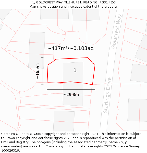 1, GOLDCREST WAY, TILEHURST, READING, RG31 4ZG: Plot and title map