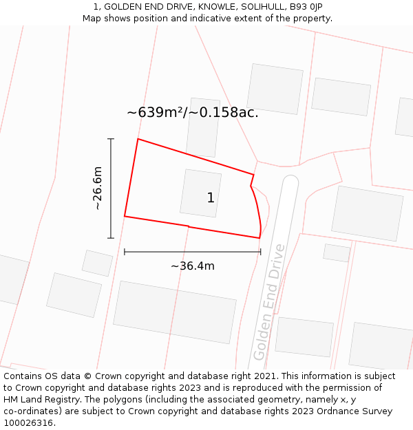 1, GOLDEN END DRIVE, KNOWLE, SOLIHULL, B93 0JP: Plot and title map