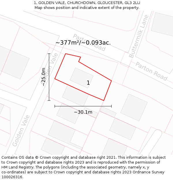 1, GOLDEN VALE, CHURCHDOWN, GLOUCESTER, GL3 2LU: Plot and title map