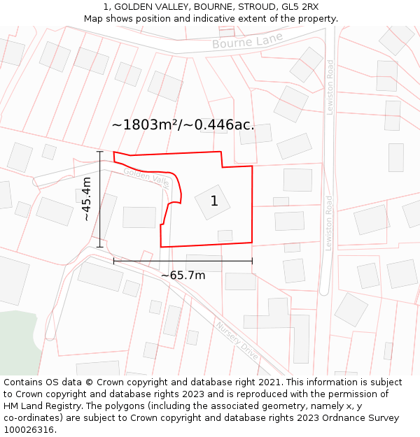 1, GOLDEN VALLEY, BOURNE, STROUD, GL5 2RX: Plot and title map
