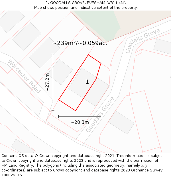 1, GOODALLS GROVE, EVESHAM, WR11 4NN: Plot and title map