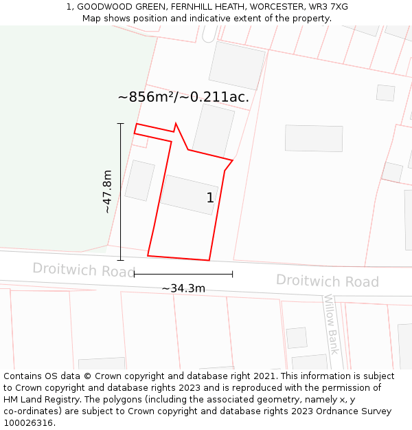 1, GOODWOOD GREEN, FERNHILL HEATH, WORCESTER, WR3 7XG: Plot and title map