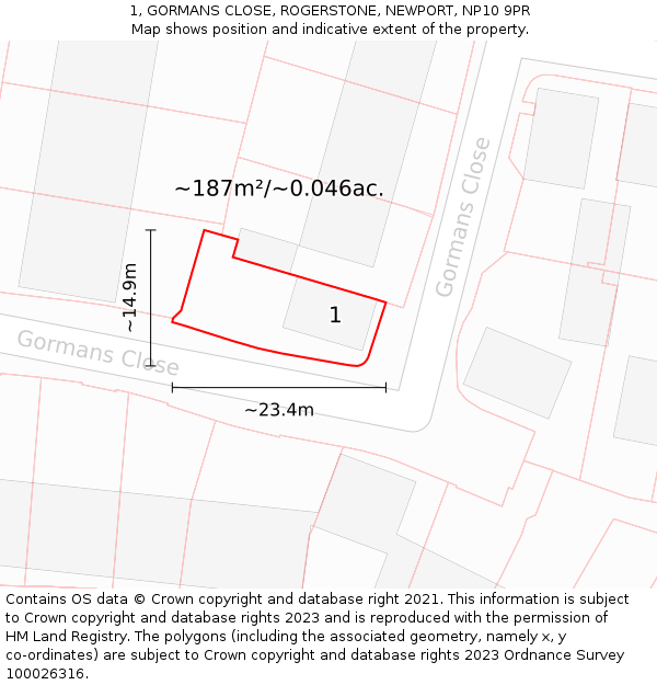 1, GORMANS CLOSE, ROGERSTONE, NEWPORT, NP10 9PR: Plot and title map