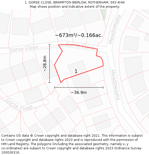 1, GORSE CLOSE, BRAMPTON BIERLOW, ROTHERHAM, S63 6HW: Plot and title map