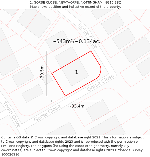 1, GORSE CLOSE, NEWTHORPE, NOTTINGHAM, NG16 2BZ: Plot and title map