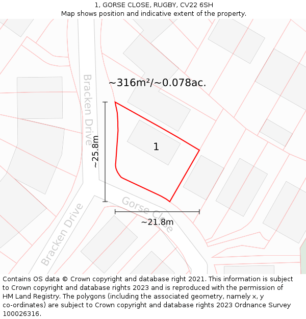 1, GORSE CLOSE, RUGBY, CV22 6SH: Plot and title map