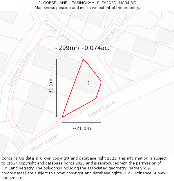 1, GORSE LANE, LEASINGHAM, SLEAFORD, NG34 8JD: Plot and title map