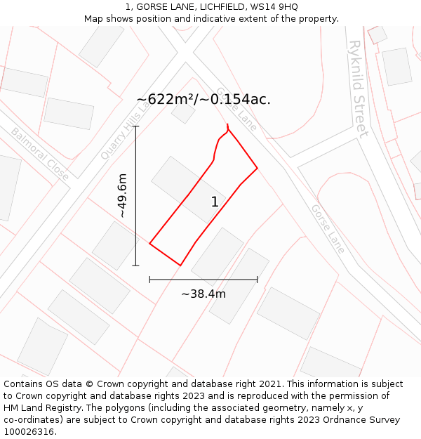 1, GORSE LANE, LICHFIELD, WS14 9HQ: Plot and title map