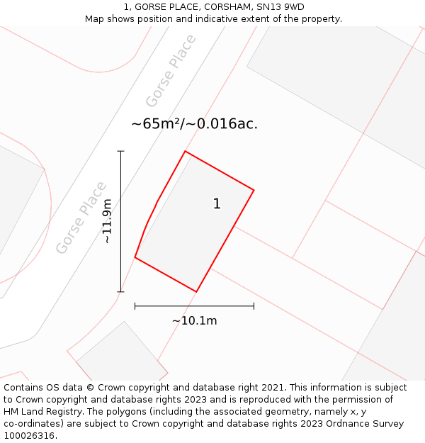1, GORSE PLACE, CORSHAM, SN13 9WD: Plot and title map