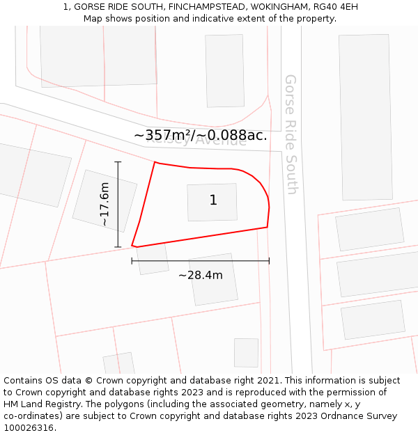 1, GORSE RIDE SOUTH, FINCHAMPSTEAD, WOKINGHAM, RG40 4EH: Plot and title map