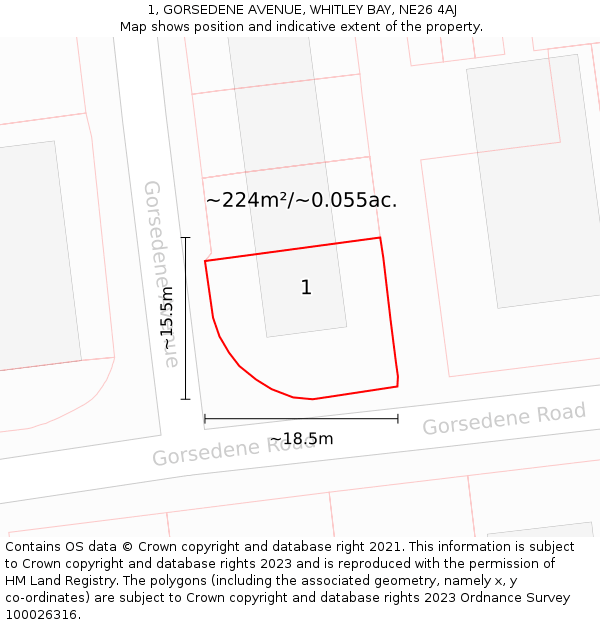 1, GORSEDENE AVENUE, WHITLEY BAY, NE26 4AJ: Plot and title map
