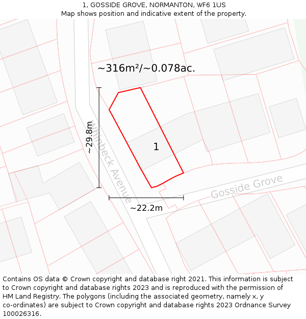 1, GOSSIDE GROVE, NORMANTON, WF6 1US: Plot and title map