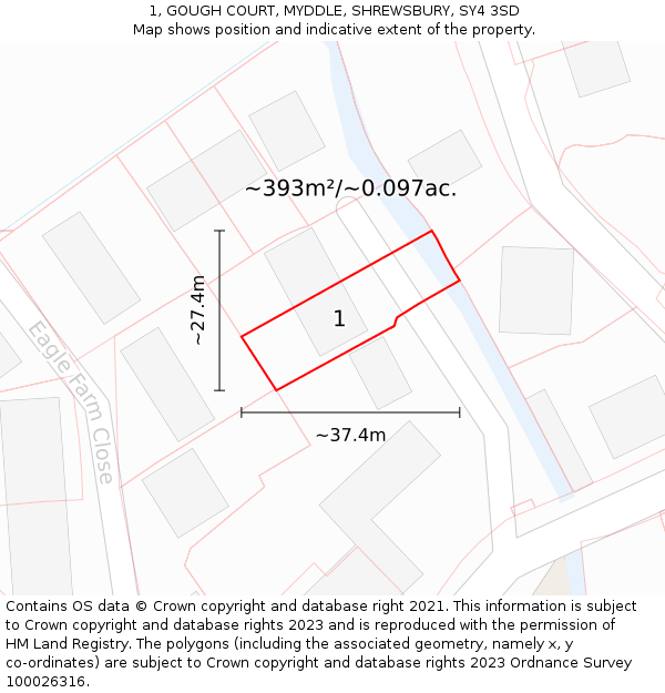 1, GOUGH COURT, MYDDLE, SHREWSBURY, SY4 3SD: Plot and title map