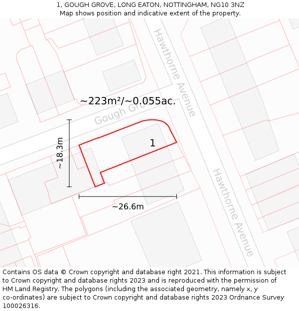 1, GOUGH GROVE, LONG EATON, NOTTINGHAM, NG10 3NZ: Plot and title map