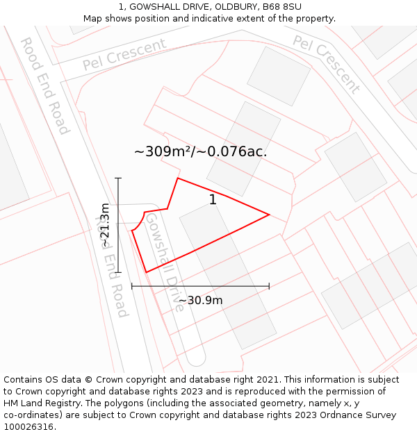 1, GOWSHALL DRIVE, OLDBURY, B68 8SU: Plot and title map