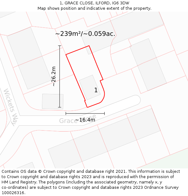 1, GRACE CLOSE, ILFORD, IG6 3DW: Plot and title map
