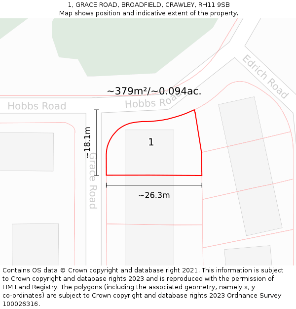 1, GRACE ROAD, BROADFIELD, CRAWLEY, RH11 9SB: Plot and title map