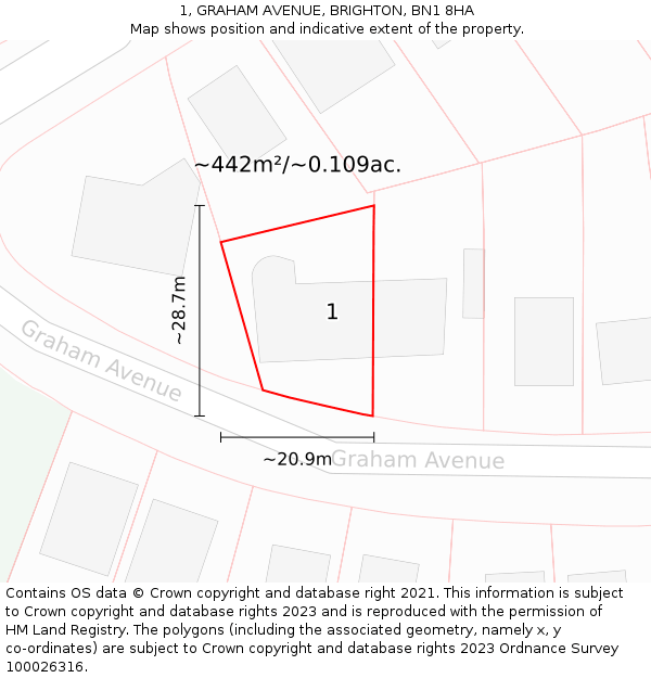 1, GRAHAM AVENUE, BRIGHTON, BN1 8HA: Plot and title map