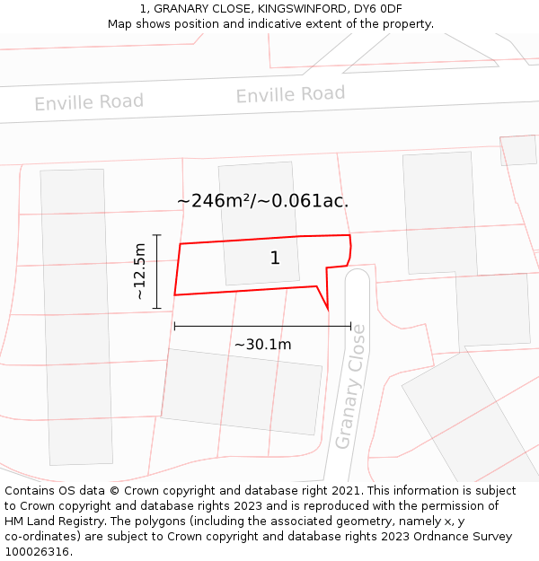 1, GRANARY CLOSE, KINGSWINFORD, DY6 0DF: Plot and title map