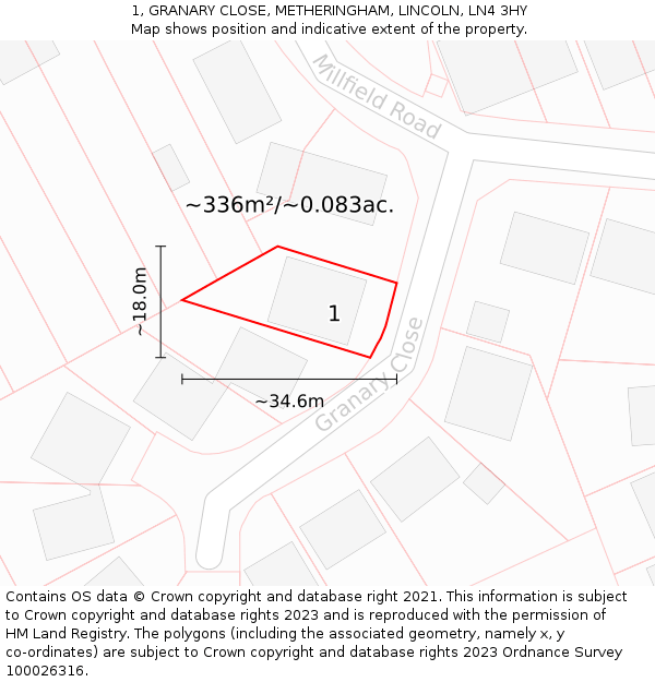 1, GRANARY CLOSE, METHERINGHAM, LINCOLN, LN4 3HY: Plot and title map