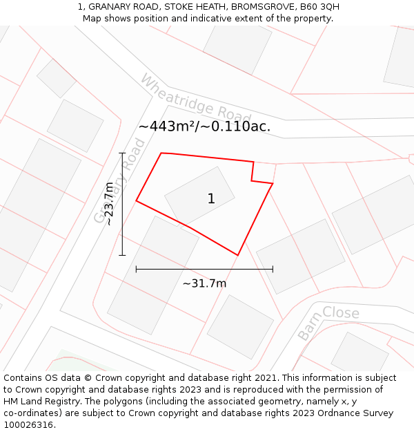1, GRANARY ROAD, STOKE HEATH, BROMSGROVE, B60 3QH: Plot and title map
