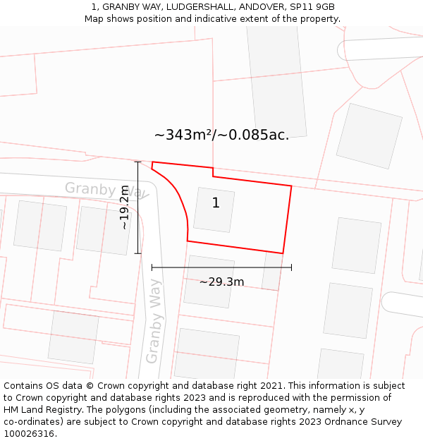 1, GRANBY WAY, LUDGERSHALL, ANDOVER, SP11 9GB: Plot and title map