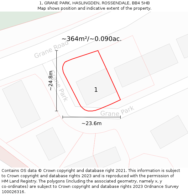 1, GRANE PARK, HASLINGDEN, ROSSENDALE, BB4 5HB: Plot and title map