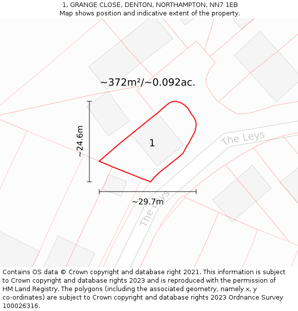 1, GRANGE CLOSE, DENTON, NORTHAMPTON, NN7 1EB: Plot and title map