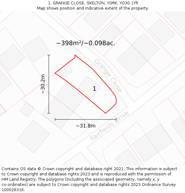 1, GRANGE CLOSE, SKELTON, YORK, YO30 1YR: Plot and title map