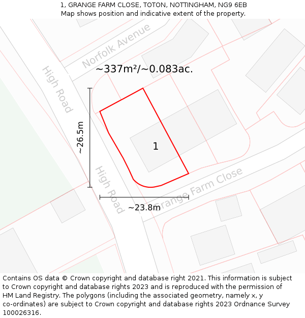 1, GRANGE FARM CLOSE, TOTON, NOTTINGHAM, NG9 6EB: Plot and title map