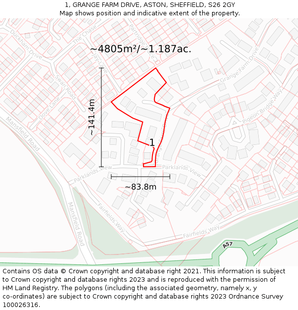 1, GRANGE FARM DRIVE, ASTON, SHEFFIELD, S26 2GY: Plot and title map