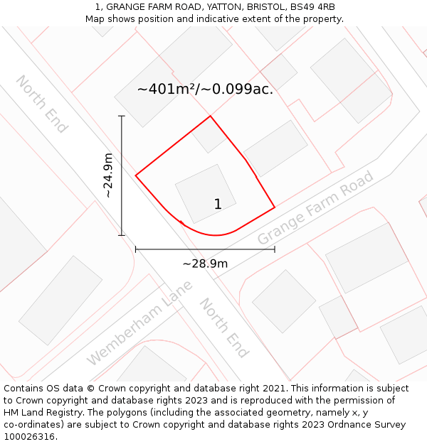 1, GRANGE FARM ROAD, YATTON, BRISTOL, BS49 4RB: Plot and title map