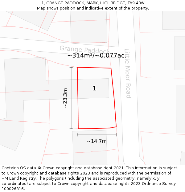 1, GRANGE PADDOCK, MARK, HIGHBRIDGE, TA9 4RW: Plot and title map