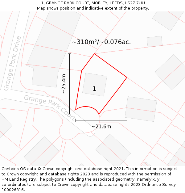 1, GRANGE PARK COURT, MORLEY, LEEDS, LS27 7UU: Plot and title map